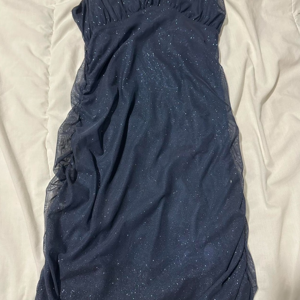 Lovely Day Blue Ruched Strapless Bodycon Dress